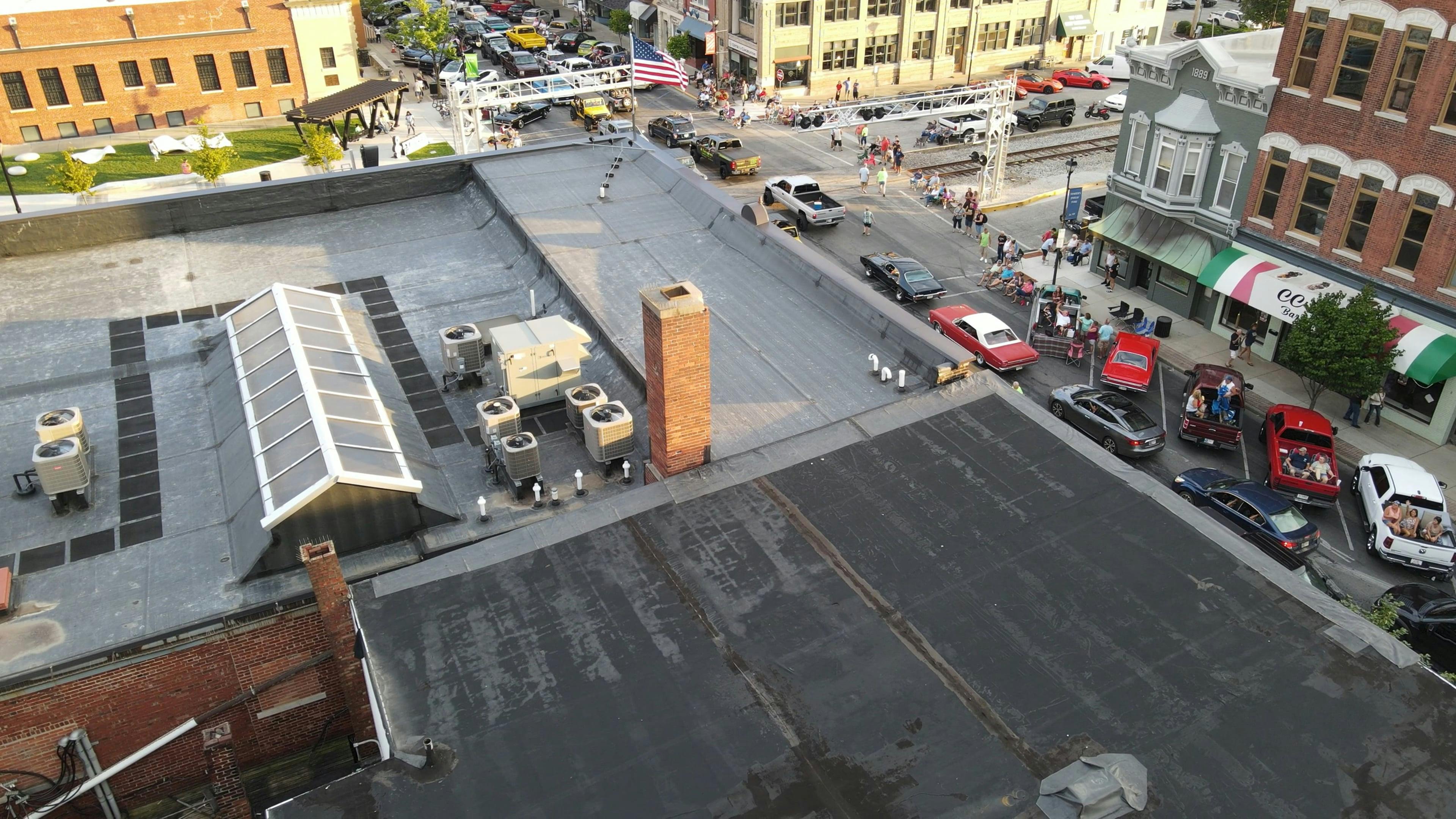 Drone View of a Classic Car Show in the Streets of Seymour, Indiana