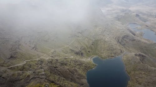 Drone View of Lake Glaslyn in the Snowdonia National Park, Wales 