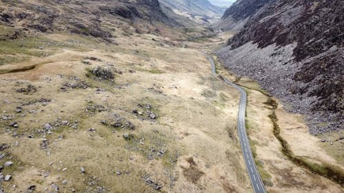 Drone Footage of Long Road in Snowdon