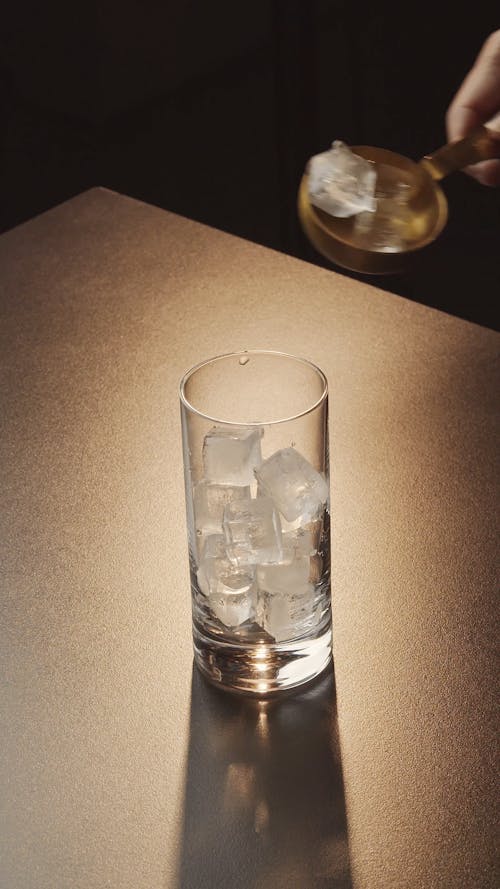 Adding Ice Cubes to Glass