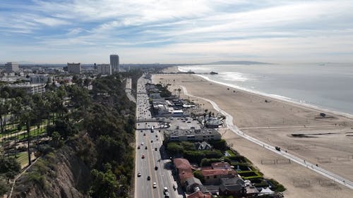 Drone Footage of Pacific Coast Highway and Santa Monica State Beach