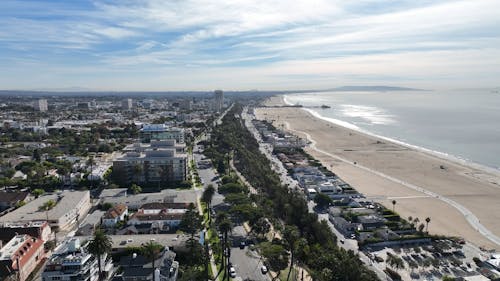 Aerial View of Pacific Coast Highway and Santa Monica State Beach