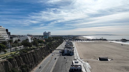 Drone View of Pacific Coast Highway and Santa Monica State Beach