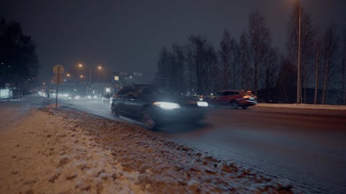 Highway Traffic on a Winter Night