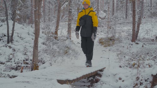 Man Crossing the Wooden Bridge