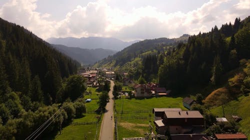 Drone Footage of a Village in a Mountain Valley