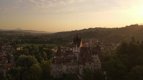 Drone Footage of a Medieval Castle at Sunset