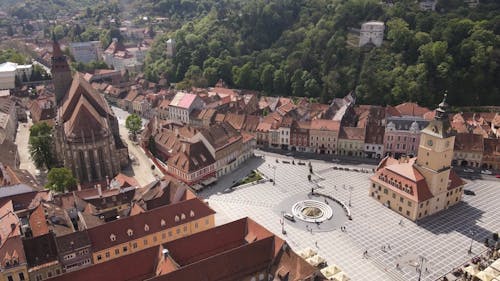 Aerial View of the Council Square in Brașov, Romania