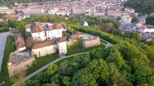 Aerial View of a Medieval Fortress on Hill
