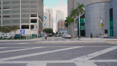 People Walking on the Street Between Buildings