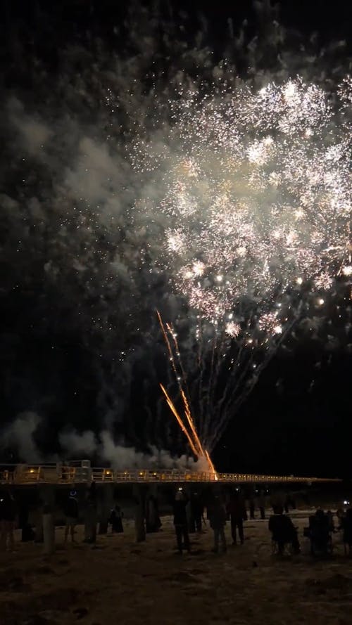 People on Beach Shore Watching a Fireworks Display