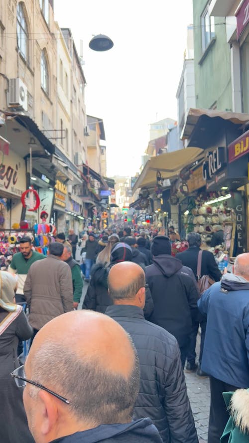 People Walking in a Crowded Commercial Area in Istanbul, Türkiye