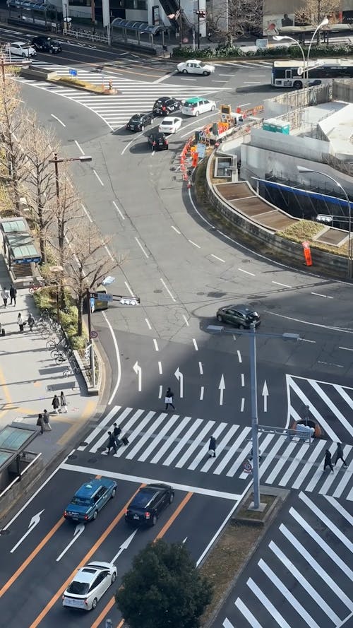 Timelapse of Cars and People Crossing the Road