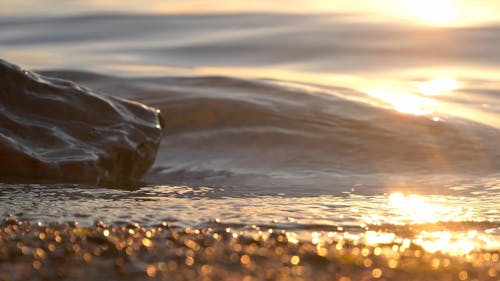 Golden Sunset Waves Breaking on the Beach Shore in Slow Motion