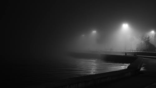 Street Lights on a Foggy Night by the Sea 