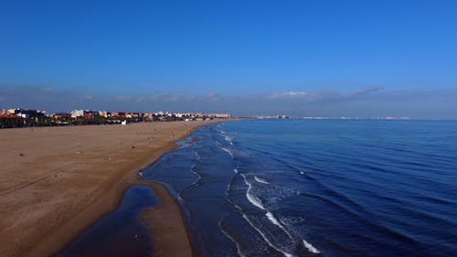 Drone Footage of a Sandy Beach in Valencia, Spain