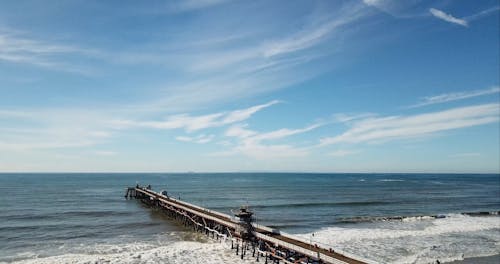 A Drone Footage of a Wooden Dock on the Beach