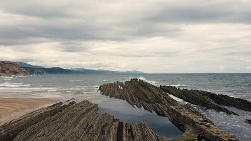 Coastal Rock Formations at Itzurun Beach in Zumaia, Spain