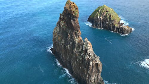 An Aerial Footage of a Rock Formations on the Sea