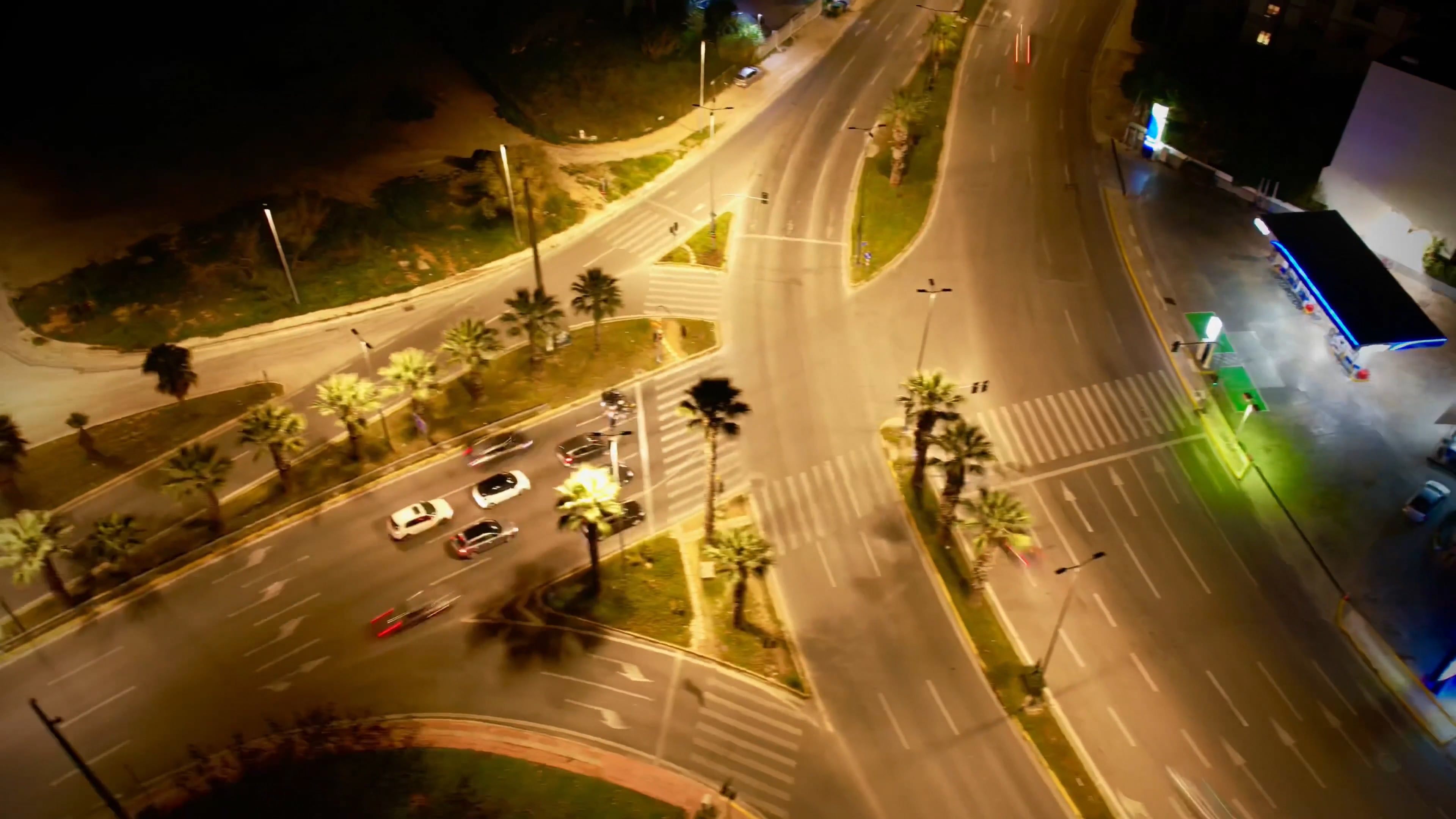 Drone Hyperlapse of Night Traffic at an Intersection Free Stock Video ...
