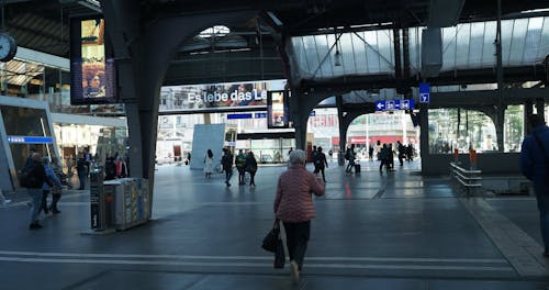 People Walking in the Interior of Zurich Main Station, Switzerland 