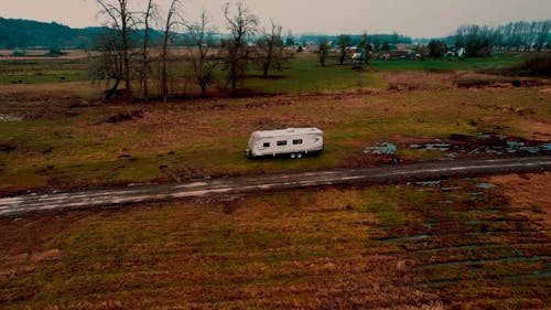 Drone View of a Trailer in a Rural Area