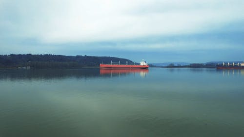 Drone Video of a Cargo Ship on the Columbia River