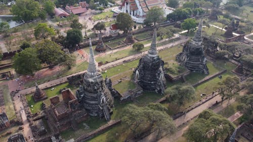 Drone Footage of Ayutthaya Historical Park, Thailand 