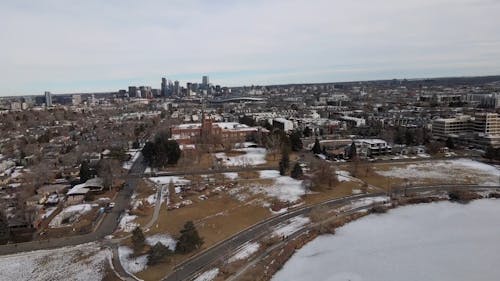 Winter city skyline view