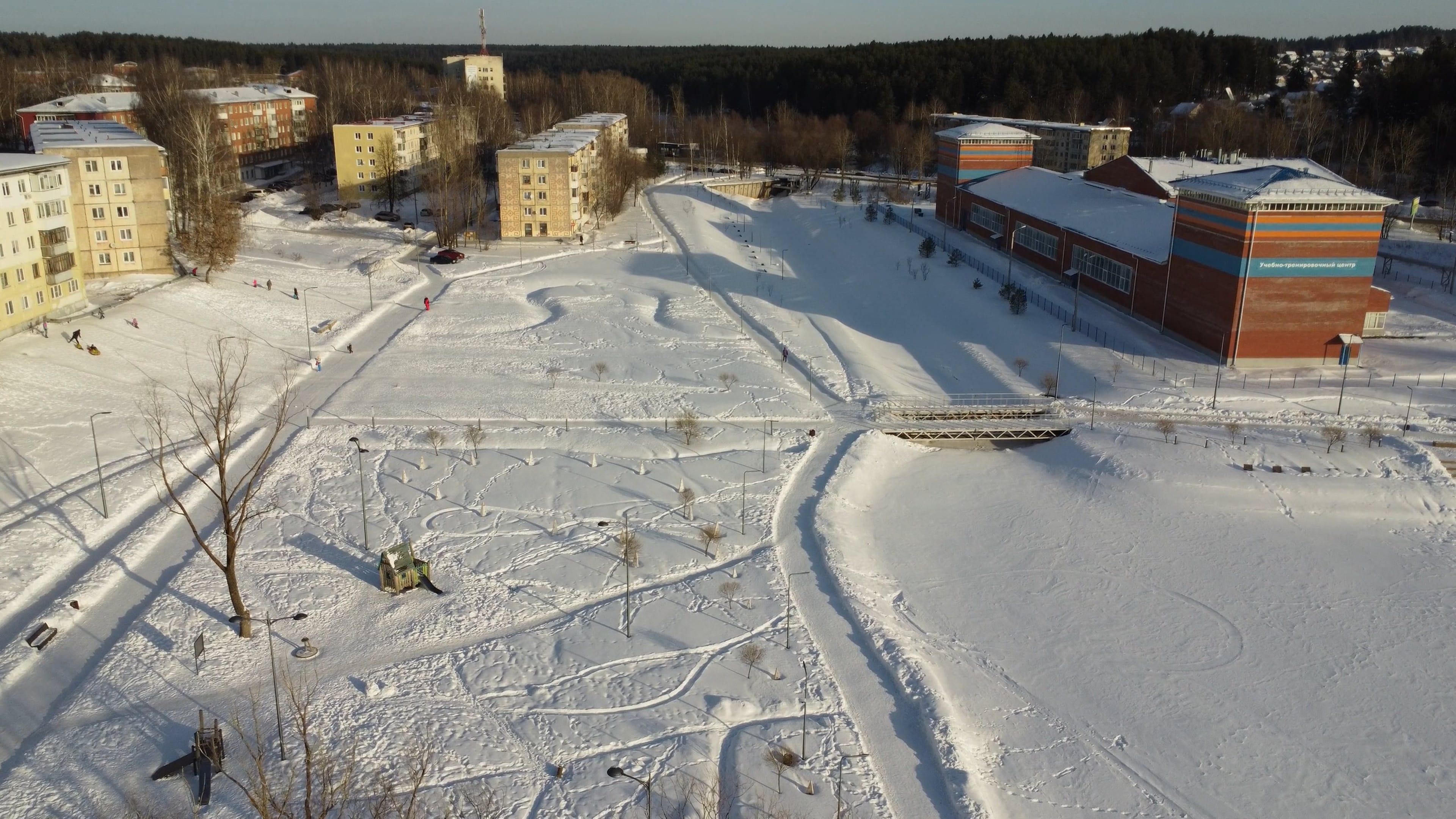 An Aerial Footage of a Buildings on a Snow Covered Ground Free Stock ...