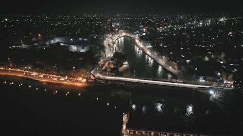 Aerial View of City Traffic at Night