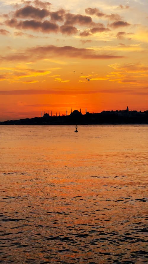 Orange Sky over Bosphorus Strait During Golden Hour