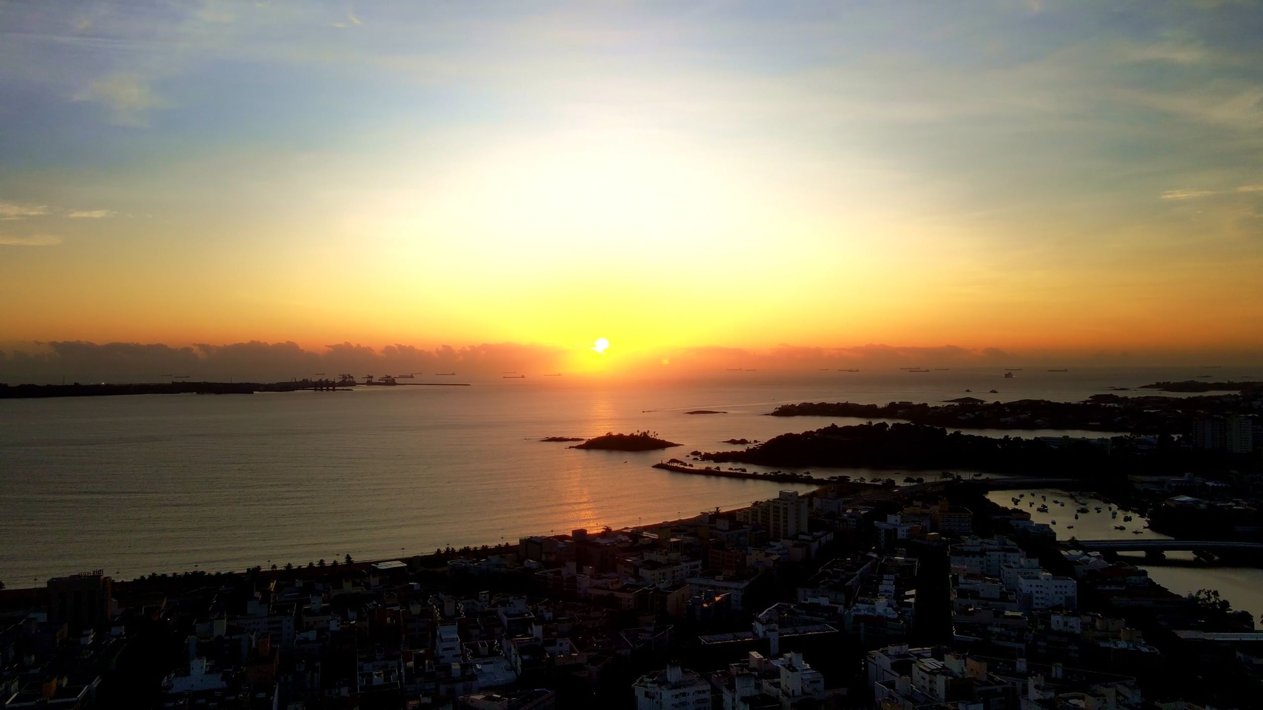 Aerial Footage of a Coastal City at Sunset Free Stock Video Footage ...