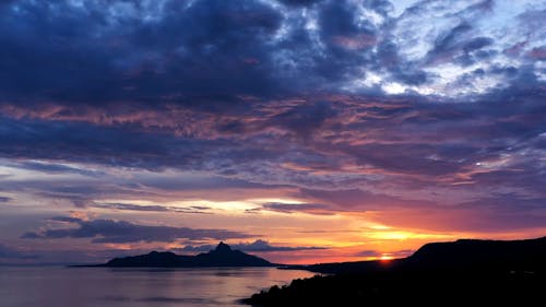 Time Lapse of a Dramatic Sunset Sky over Coastal Mountains 