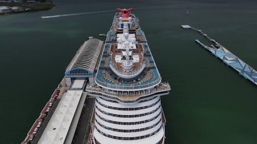 Aerial View of a Cruise Ship at the Port in Puerto Rico