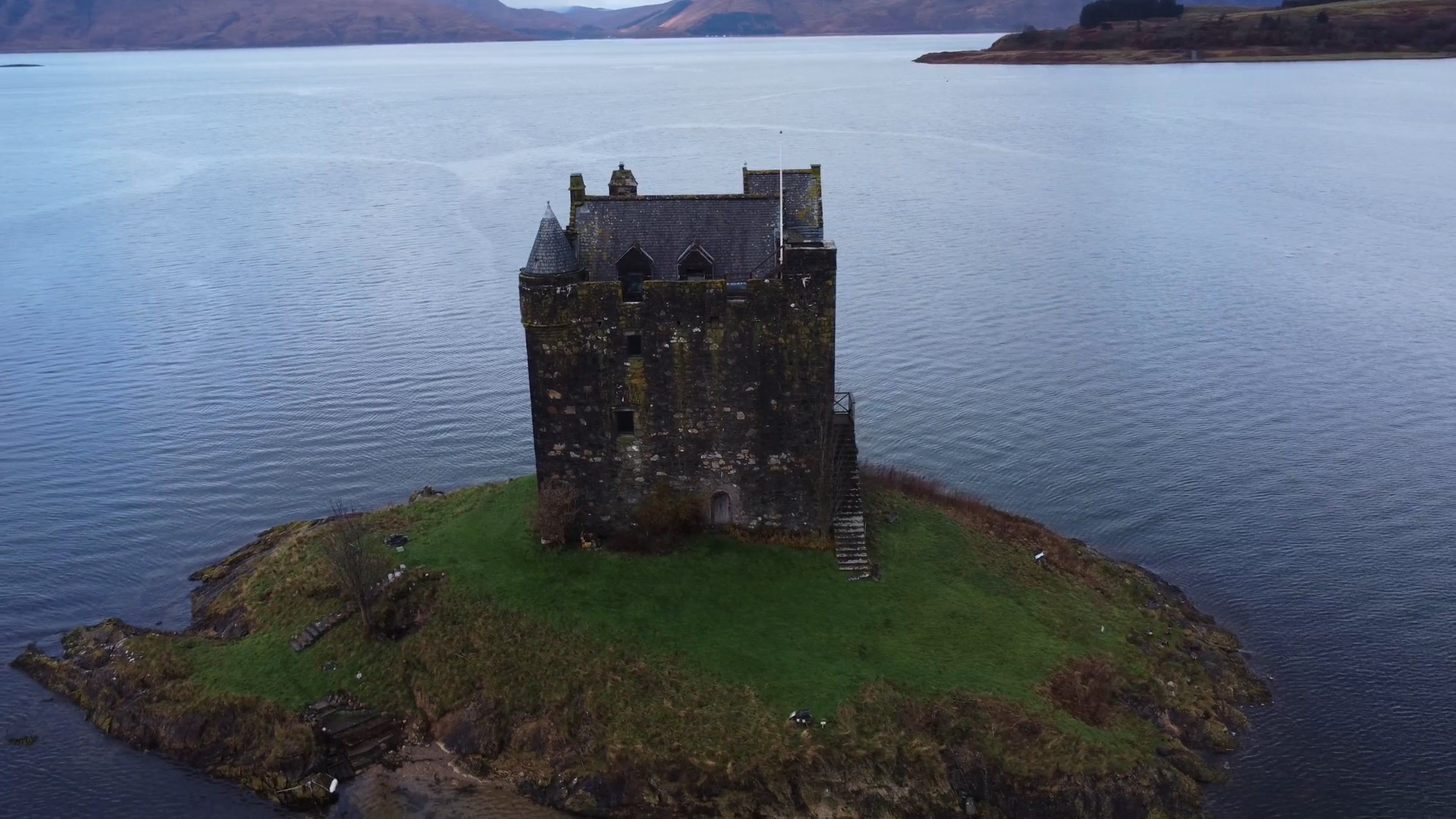 An aerial view of a castle on an island Free Stock Video Footage ...