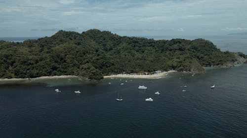 Aerial View of Boats and Yachts near the Coast of Tortuga Island, Costa Rica