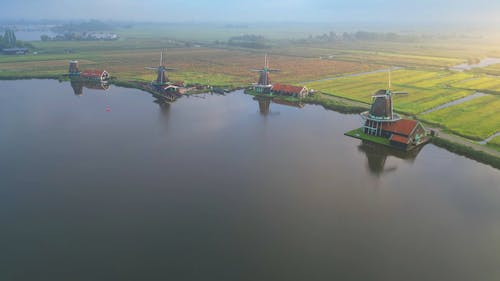 Drone Footage of Old Windmills At Sunrise