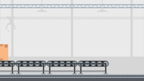 Animation of a Drone Lifting Cardboard Boxes from a Conveyor Belt