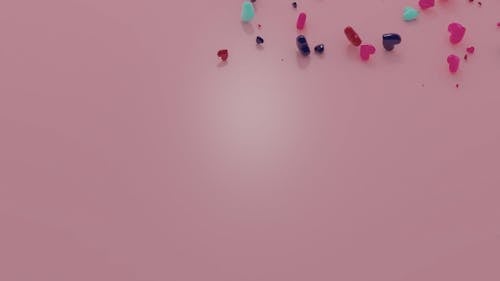 3D Animation of Colored Hearts Falling 