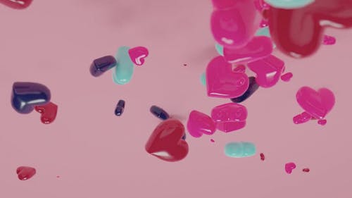 Digital Animation of a Stream of Colored Hearts 