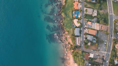 Drone View of the Coast of Kihei, Hawaii