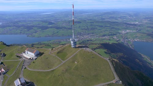 Drone Video of an Antenna on Top of Mount Rigi, Switzerland 