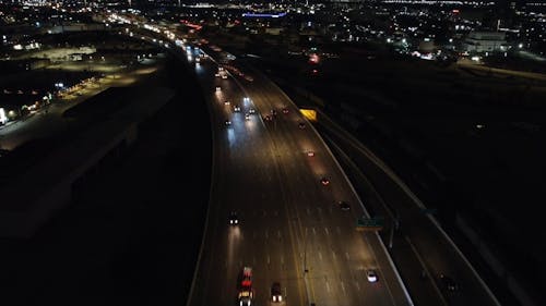 Aerial View of Night Traffic on a City Highway