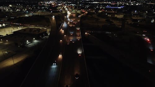 Drone Footage of Night Traffic on a City Highway
