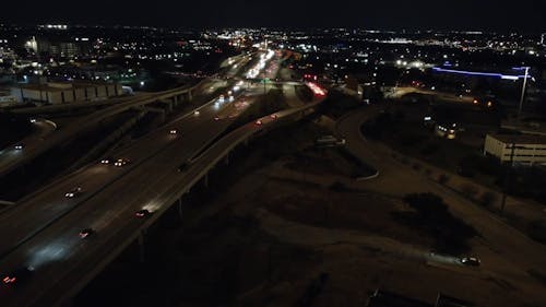 Aerial Footage of Night Traffic on a City Highway