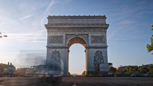 Time Lapse of Traffic around the Arc de Triomphe in Paris, France 