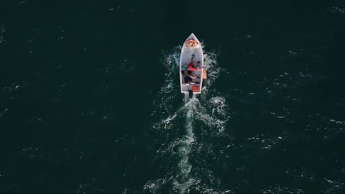Aerial View of a Motorboat at Sea 