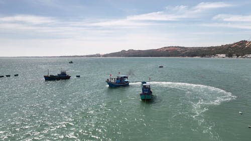 Drone Video of Fishing Boats near the Coast 