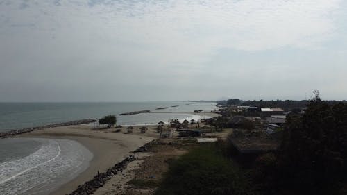 Drone View of a Coastal Area with Sandy Beaches 